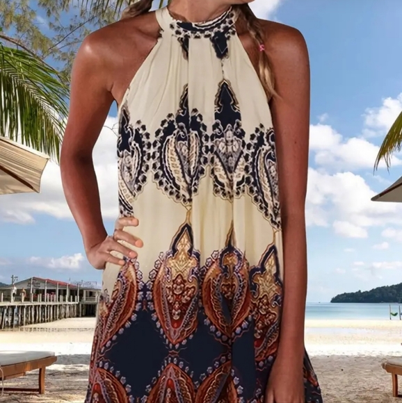 Source Unknown Dresses & Skirts - Bohemian Halter Dress, Casual Every Day Dress For Summer & Spring, Women's
